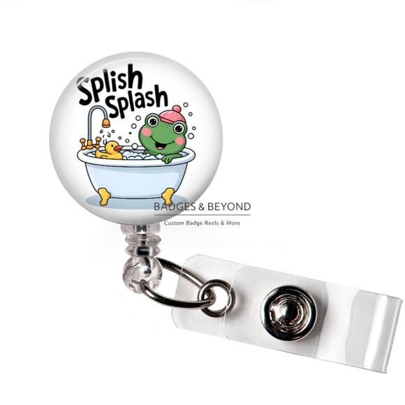 Handmade Accessories - Splish Splash Frog Badge Reel | Cute Retractable ID Name Tag Holder for Work